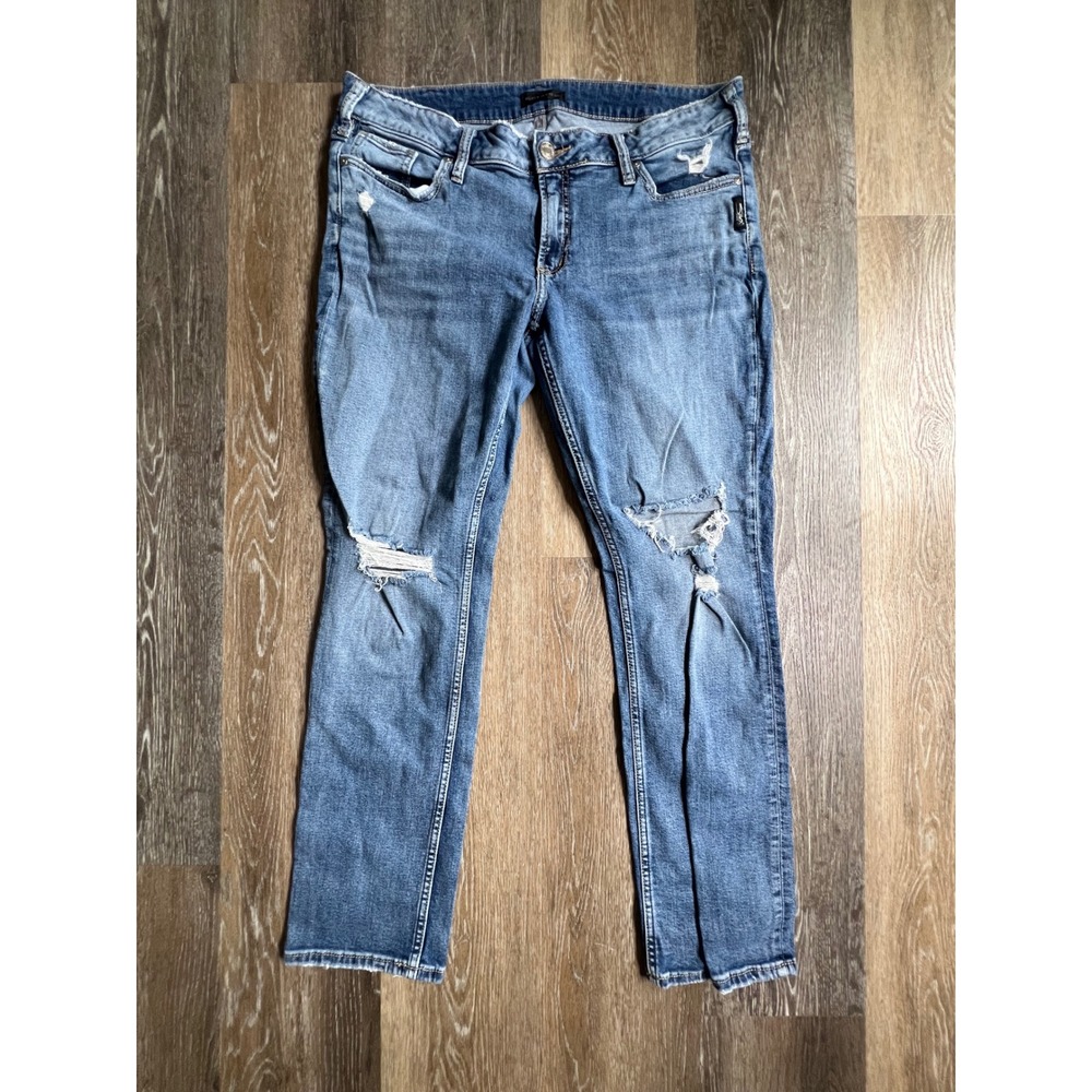 Silver Jeans Co. Elyse Straight Jeans Mens W32 L30 Blue Distressed Ripped Denim